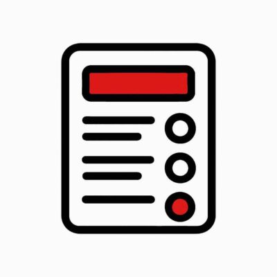 Icône stylisée noire et rouge représentant un formulaire digital intégré à un site web