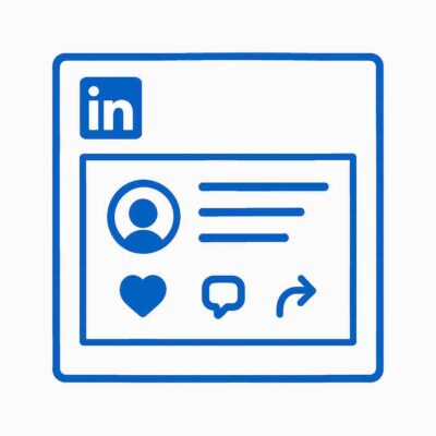 Icône stylisée bleu LinkedIn représentant un flux de publications intégré à un site web