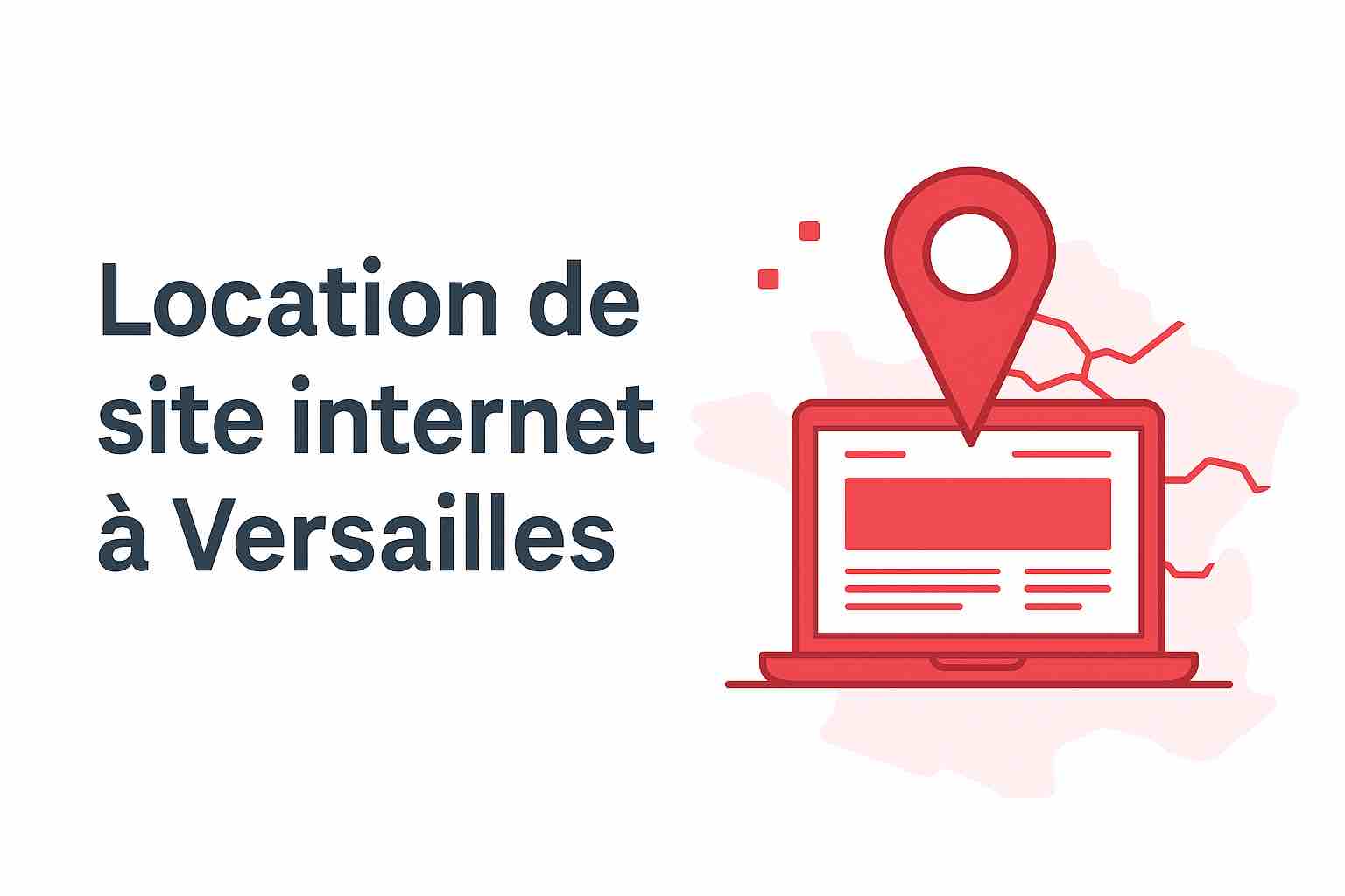 location de site à versailles Illustration d’un ordinateur rouge affichant un site web géolocalisé à Versailles, représentant la location de site internet proposée par All Management.